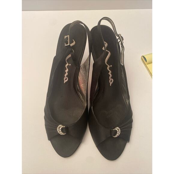 NINA Women's Black Open Toe Heels Rhinestone Accents Slingback Size 10 M EU 40 - Picture 8 of 8